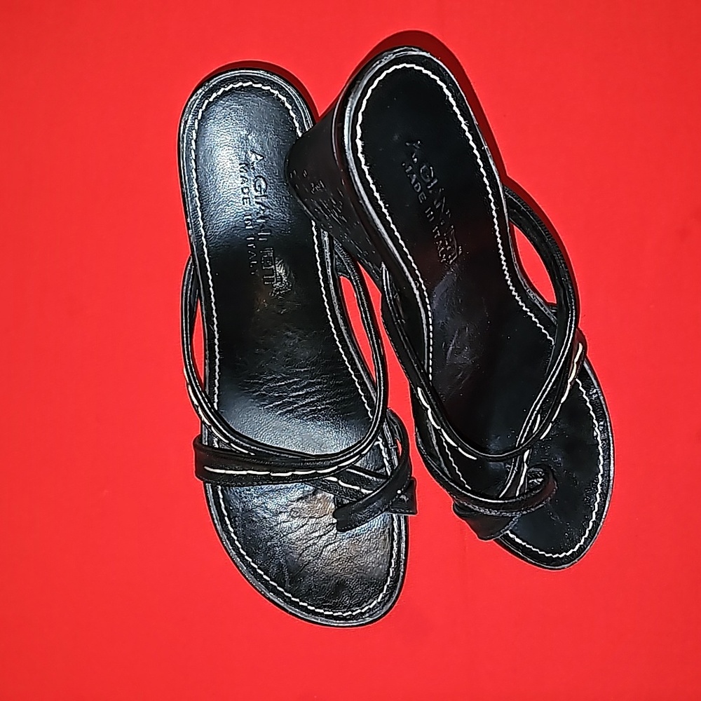 Size 38 (9) A. Gianetti sandals, lightly worn, black with white accent stitching